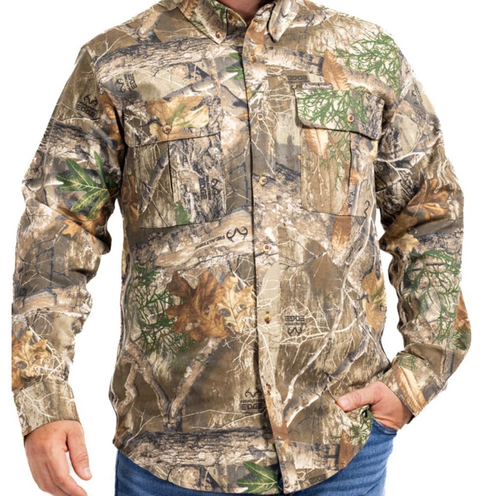 CABELA'S Men's Realtree AP Green Camo Hunting Long Sleeve Button
Down Size 3XL